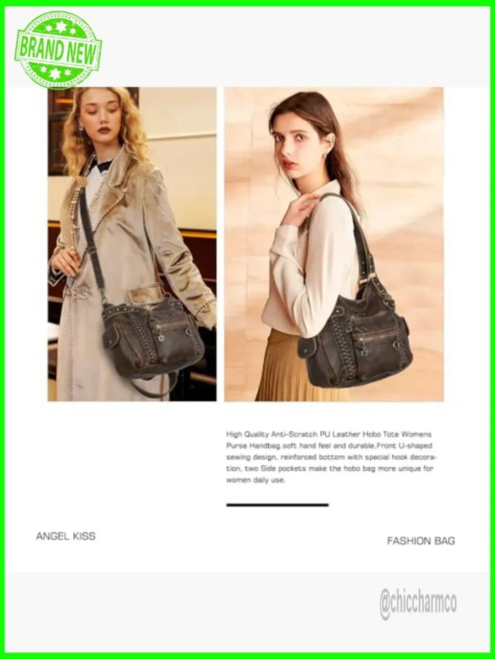 Soft PU Leather Hobo Shoulder Bag with Multiple Pockets